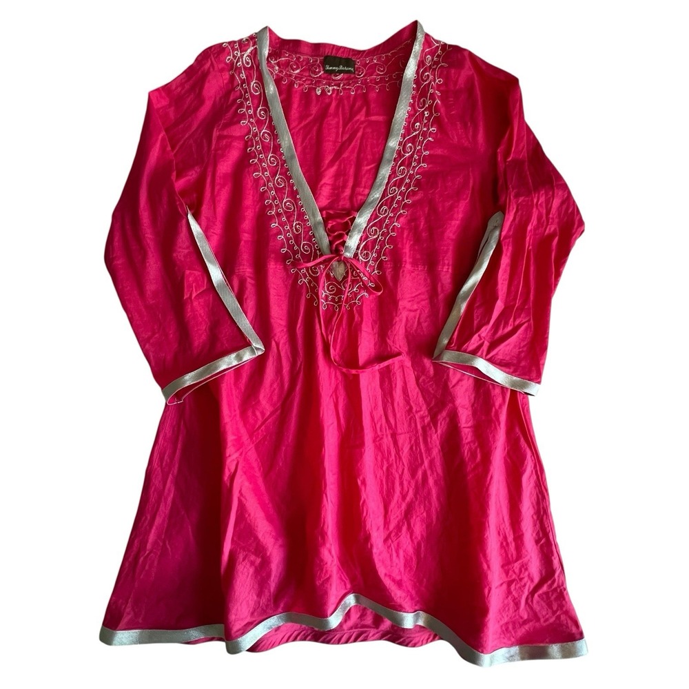 Tommy‎ Bahama Cover Up Pink Silver Large Cotton TSW30601C Swim Women's